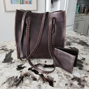 Fendi Selleria brown leather bag and wallet matching set, rare vintage